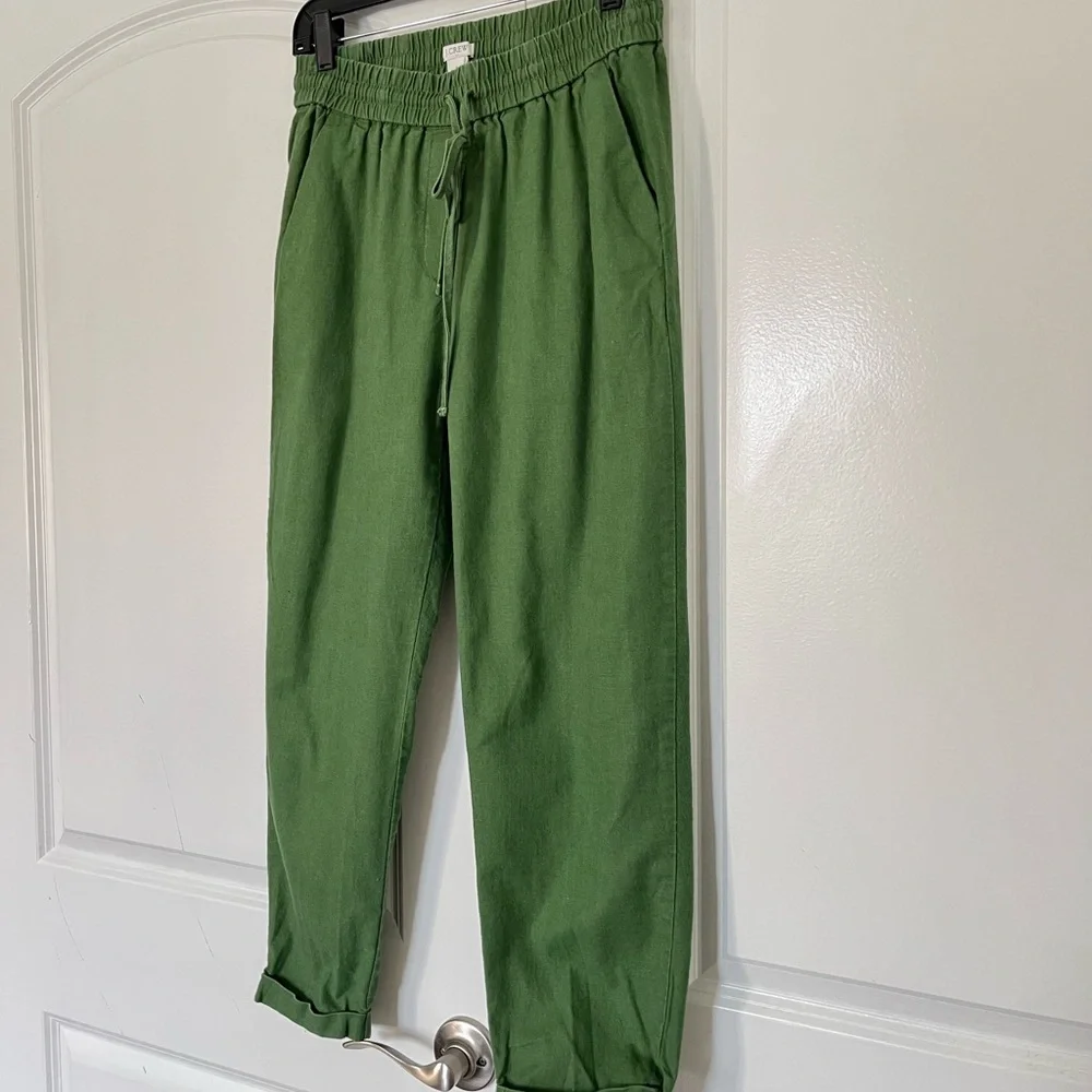 J.Crew Factory Cotton Linen blend Drawstring Pants Pull On Crop Green Si… - Picture 3 of 7